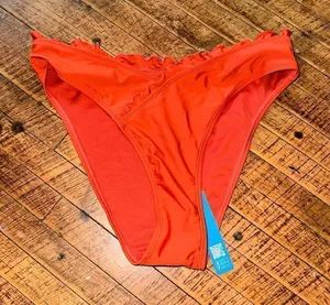 Cupshe orange M colorful ruffle crossover swim bottoms thumbnail 1