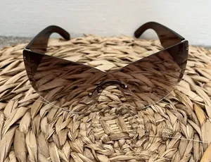 Unbranded Wraparound Sunglasses Purple Rimless Shield Mask Retro 70s Festival thumbnail 1