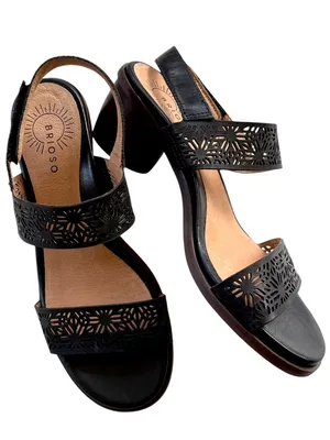 EUC BRIOSO Leather Paloma Slingback Heeled Sandals Black Size 7.5 thumbnail 1