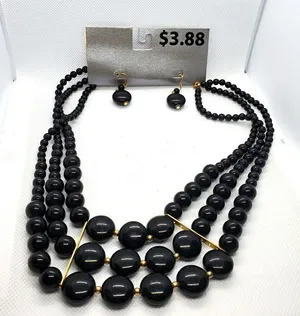 NWT Black Multilayer Necklace & Earrings Gold thumbnail 1