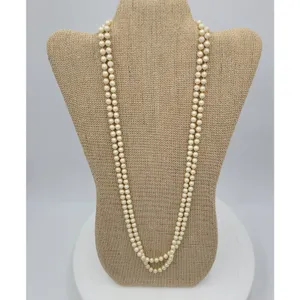 Vintage Womens Double Strand Faux Pearl Necklace 28" Cream Fashion Accessories thumbnail 14