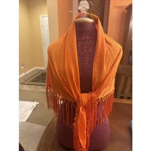 Unbranded Fringed Shawl Orange Wrap thumbnail 3