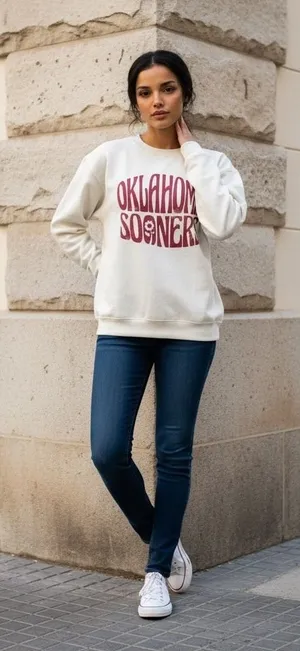 Pressbox Oklahoma Sooners Pullover Sweatshirt White Ribbed Cotton Size M thumbnail 1