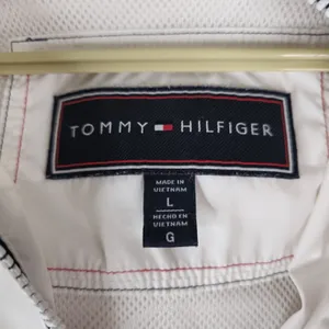 Tommy Hilfiger‎ Windbreaker Jacket Womens Large Long White Spellout thumbnail 4