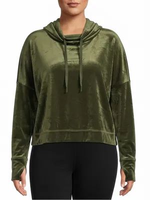 OFFLINE BY AERIE After Party Cowl Neck Velour Hoodie XXL 28” p2p Green $65 EUC thumbnail 1