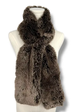 Restoration Hardware scarf faux fur pull through stole neck wrap chocolate brown thumbnail 1