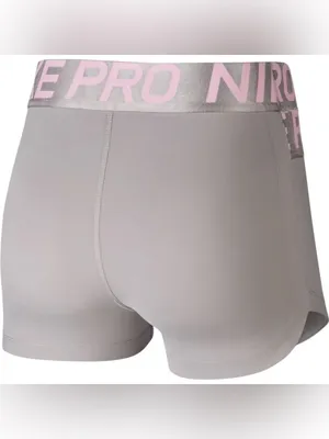Nike Pro Women’s Mid-Rise 3" Biker Shorts – Thunder Grey/Pink Foam/Metallic – XS thumbnail 4