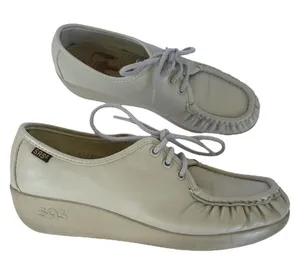 SAS Siesta Shoes Women Size 7 Bone‎ Leather Handsewn Lace Up Oxfords Made in USA thumbnail 1