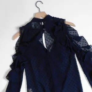 NICHOLAS Navy Blue Swiss Dot Cutout Cold Shoulder‎ Top Blouse Ruffle Size 0 thumbnail 8