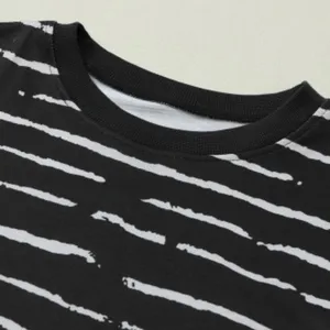 NEW Black Long Sleeve Casual Crewneck Top with White Abstract Stripes thumbnail 11