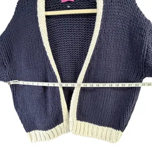 Edikted Contrast Chunky Knit Cardigan Womens XS/S Navy Ivory Oversized Cozy thumbnail 7