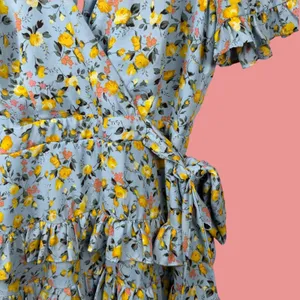 Lulus Floral Wrap Mini Dress Women S Light Blue Tiered Ruffle Sleeve Cottagecore thumbnail 7