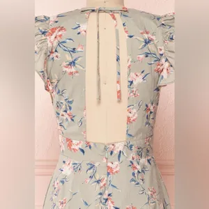 NWT Storia Linen Blend Floral Midi Dress Sage Green Pink V-Neck Size Medium thumbnail 7