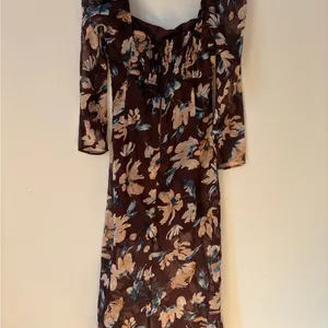 Abercrombie & Fitch Brown and Blue Floral Long Sleeve Dress thumbnail 3