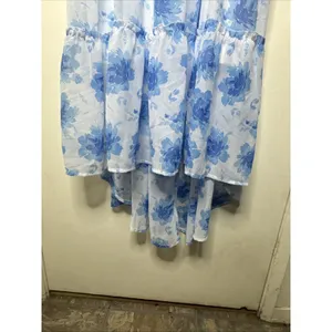 No Boundaries Floral Hi-Low Long Dress L (11/13) Blue White Spaghetti Strap NWT thumbnail 2