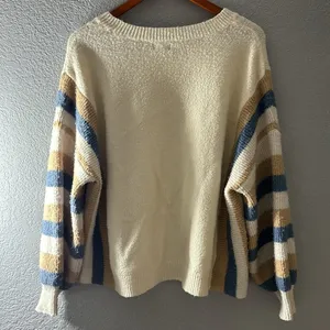 Harper & Liv Cream Knit Striped Crewneck Sweater thumbnail 8