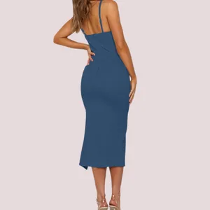 NWT Gray/Blue Spaghetti Strap Asymmetrical Midi Dress – XS‎ thumbnail 3