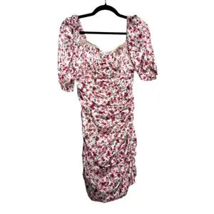 For Love and Lemons Melrose White Pink Floral Ruched Mini Cocktail Dress Large thumbnail 3