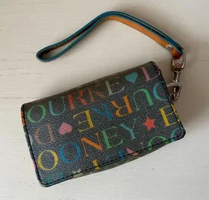 Vintage Y2K Dooney and Bourke black leather rainbow monogrammed wristlet thumbnail 1