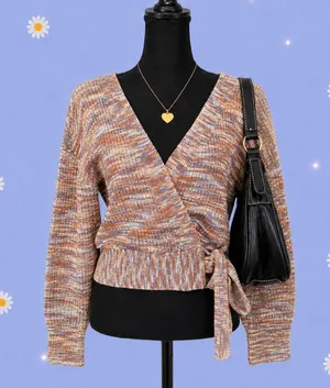 Vintage Y2K Boho Cottagecore Nine West Chunky Wrap Knit Sweater Size XS 🤎 thumbnail 1