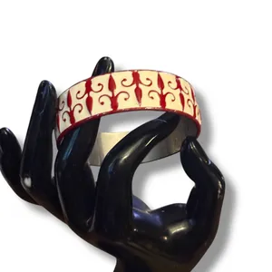 Vintage red and white enamel bangle bracelet thumbnail 1