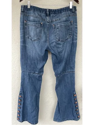 Free People Skylar Button Boho Hippie Bell Bottom Flare Jeans Size 30 Festival thumbnail 4