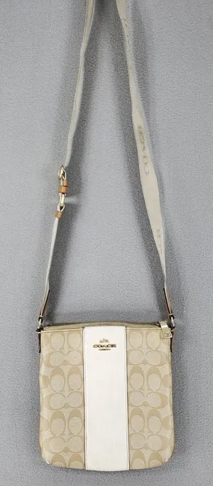 Coach North South Rowan File Bag‎ Women Khaki White Signature Canvas Crossbody thumbnail 1