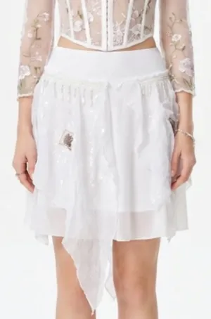 Banana USA Asymmetrical White Sheer Beaded Sequin floral Skirt Boho Fairy core thumbnail 1