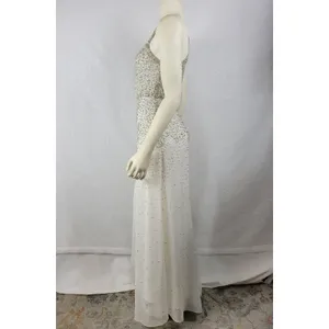Anthropologie Womens Dress Sz S White Silver Rian Beaded Embellished Halter Maxi thumbnail 16