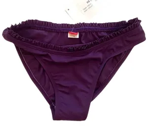 AERIN ROSE Violet Purple Ruffle Trim Bikini Bottoms thumbnail 2