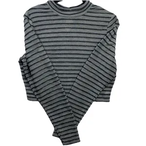 Wild Fable Crop Top Womens Large Gray‎ Metallic Striped Mock Neck Long Sleeve L thumbnail 3