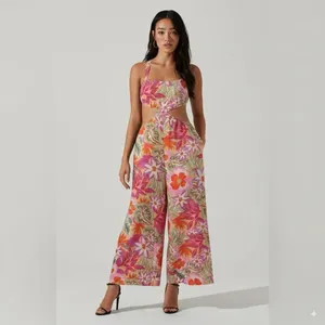 ASTR Marise Wide Leg Jumpsuit in Orange Purple Multi Size Small NWT thumbnail 2