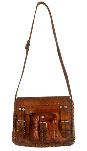 Vintage Style Hand Tooled Leather Crossbody Saddle Bag Boho Festival Purse thumbnail 1
