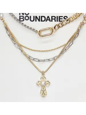 NWT No Boundaries Pendant Necklace Set Gold / Silver Gray 18" + 3" 16" + 3" thumbnail 2