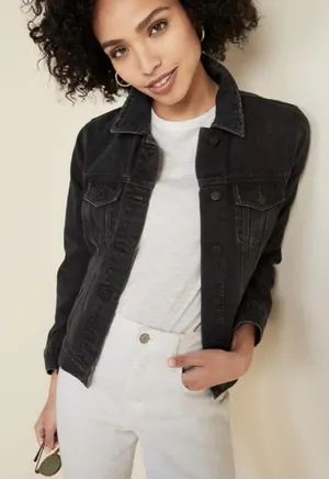 old navy distressed black denim jacket  thumbnail 1