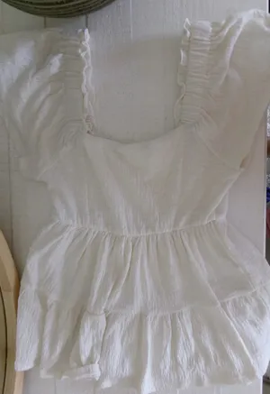 Altar'd State Cream Tiered Peplum Puff Sleeve Blouse thumbnail 2