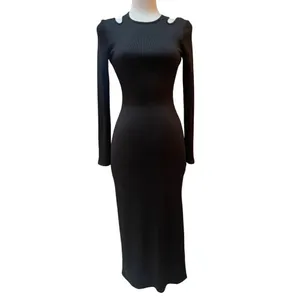 WHBM FORME Black Rib Midi Bodycon Cutout Cocktail Dress sz LRG LBD nwot thumbnail 3