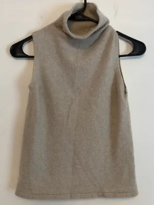 100% Cashmere Sleeveless Turtleneck Sweater Tank Top XS‎ Beige Oatmeal Capsule thumbnail 1