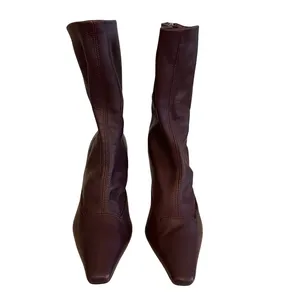 Zara Burgundy Stretch Leather Stiletto Heeled Ankle‎ Boot EU36 US 5.5 Square Toe thumbnail 5
