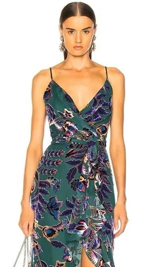 PatBO Nightflower Burnout Velvet Wrap Mini Dress Sz 0 thumbnail 1