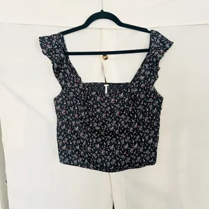 Free People Stay With You Black Floral Top thumbnail 4