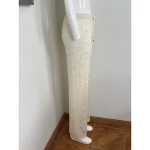 Elan Beach ivory lace boho pull on wide leg pants Cover Up Beach Resort Size M thumbnail 3