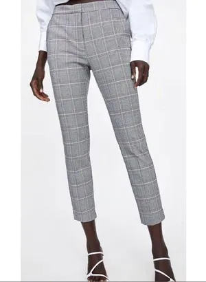 Zara Plaid Ankle Pants in Gray Size Large thumbnail 1