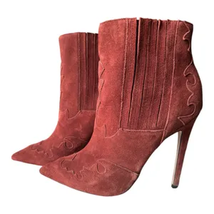 Burgundy suede pointed toe stiletto ankle boots with cowgirl design ASOS size 6 thumbnail 3