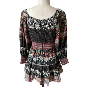 Alice + Olivia Black Clementina Floral Long Sleeve Cotton Mini Dress Size 0 thumbnail 4