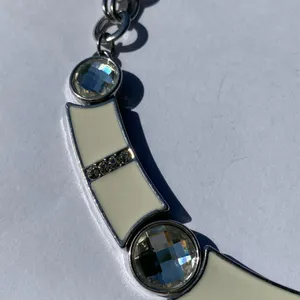 🤍 Y2K 2000s White Enamel Panel Clear Faceted Rhinestones Silver Tone Metal Double Cable Chain Necklace 🤍 thumbnail 3