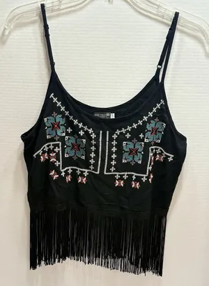 Earthbound Trading Co. Boho-Style Embroidered Fringe Tank Top Large Cropped thumbnail 1