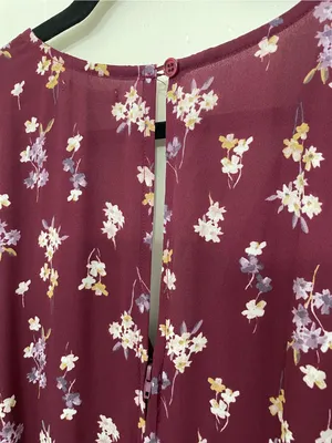 Mi Ami Long Sleeve Floral Mini Dress Size M Maroon Surplice Tie Waist Boho Chic thumbnail 7