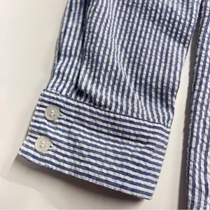Granny‎ core button down top embroidered flowers collar blue white cotton blend thumbnail 9