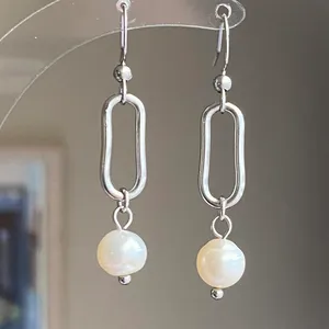 Handmade gold tone stainless steel natural shell pearls chic fairy boho vintage style dangle earrings💖 thumbnail 9
